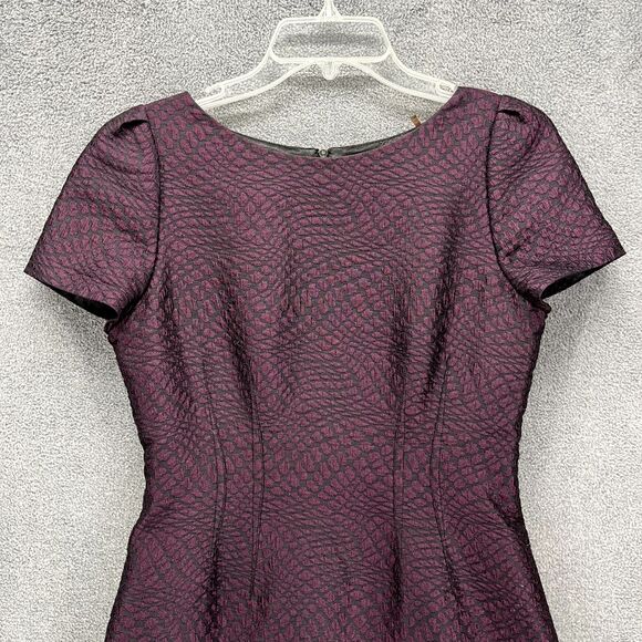 Tahari Dress Women 6 Purple Sheath Short Sleeve round neck lined back zipped - Picture 3 of 16
